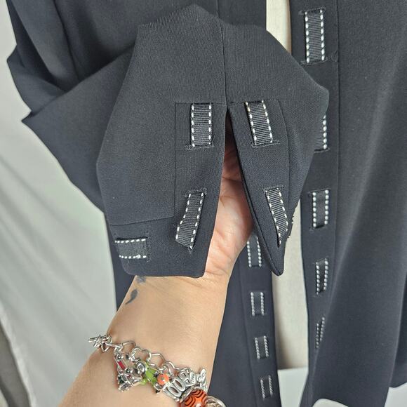 Kasper Blazer Women 14 Black Open Front Embellished Trim Lined Career Jacket - Picture 3 of 7